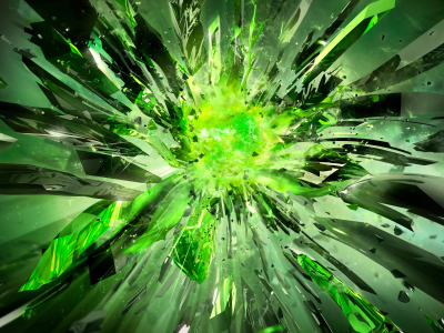 разбитые, мощь, кристалы, зеленый цвет