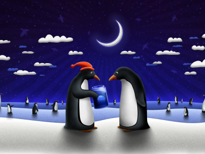 новый год, пингвины, медуза, подарок