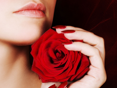 ногти, губы, девушка, роза