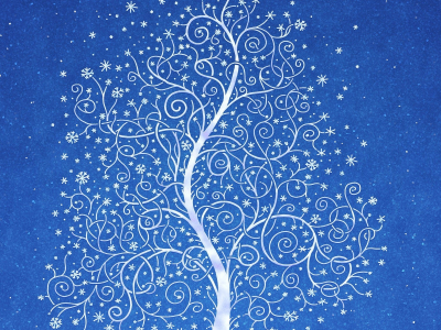 снег, дерево, синий, узор