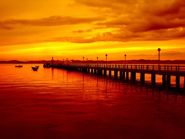 вода, оранжевое, море, небо, закат