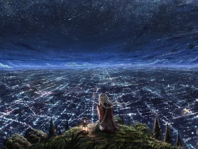 девушка, anime, город