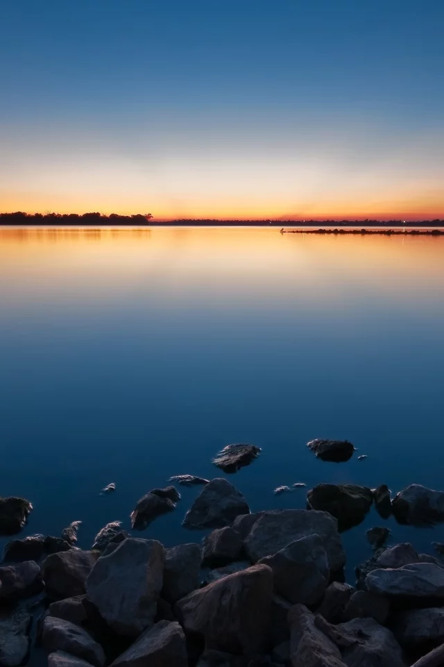 камни, закат, вода, озеро