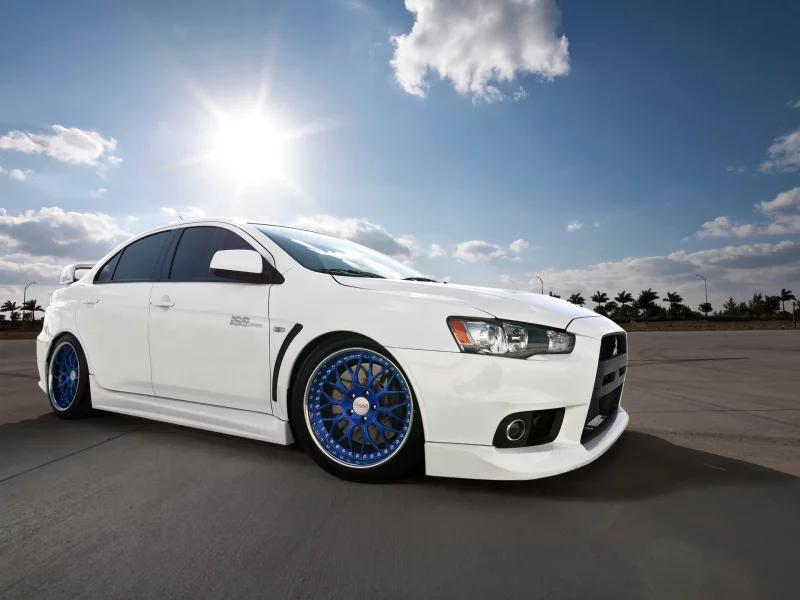 солнце, lancer, evox, машины, автомобили, белый, авто, mitsubishi, лучи