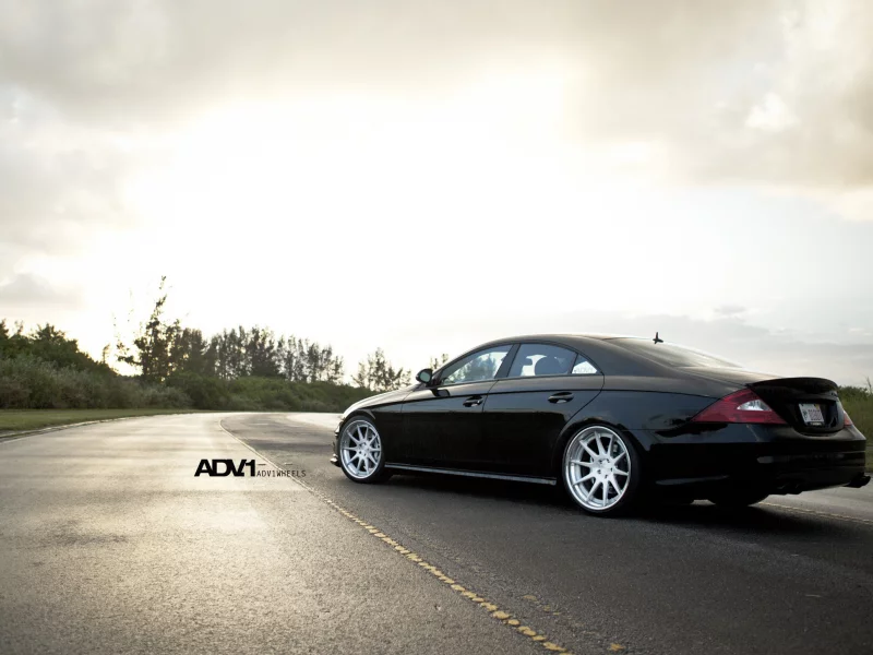 мерседес, тюнинг, mercedes cls55, закат, дорога