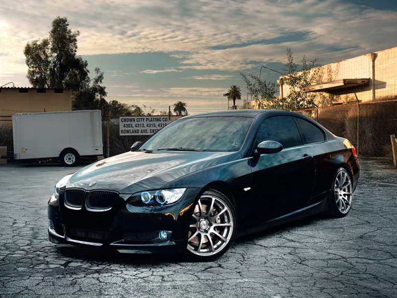 автомобили, bmw, фары, диски, машины, чёрная, небо, авто