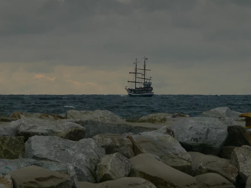 море, камни, вода, корабль