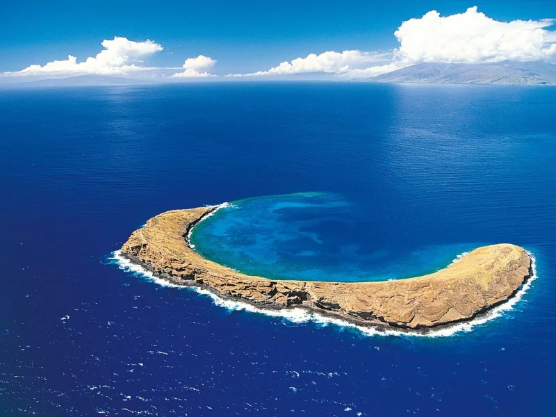 остров, море, облака, синий