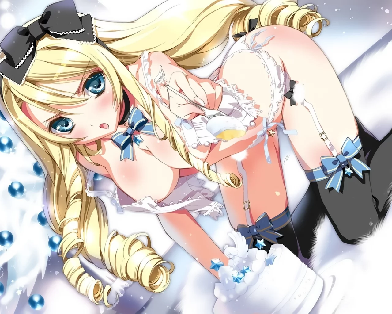 грудь, momoiro taisen pairon, Kamiya maneki, тортик, чулки, alice, вилка