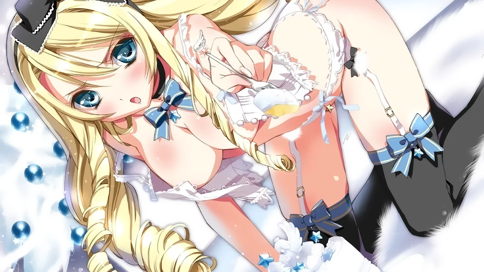 грудь, momoiro taisen pairon, Kamiya maneki, тортик, чулки, alice, вилка