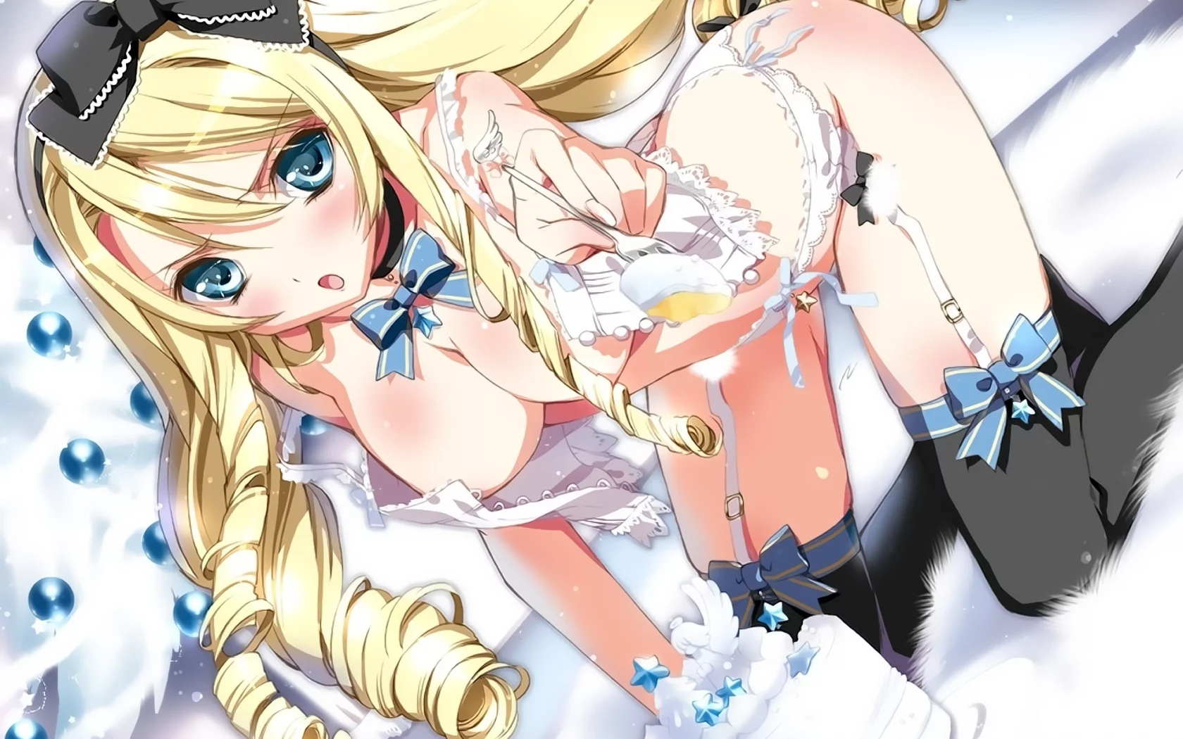 грудь, momoiro taisen pairon, Kamiya maneki, тортик, чулки, alice, вилка