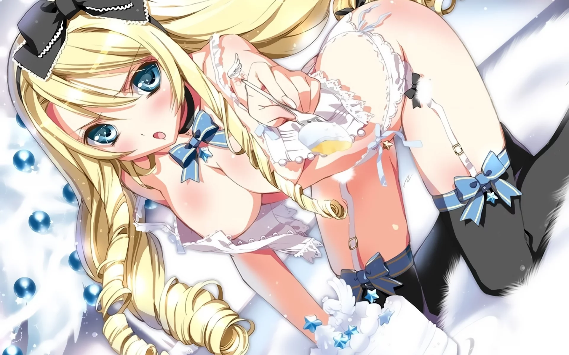 грудь, momoiro taisen pairon, Kamiya maneki, тортик, чулки, alice, вилка