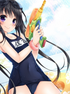 бассейн, sumiyoshi nana, вода, пистолет, девочка, купальник, очки