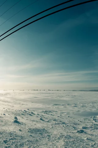 поле, опоры, провода, Зима