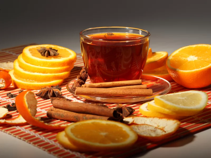 апельсины, корица, чай, чашка