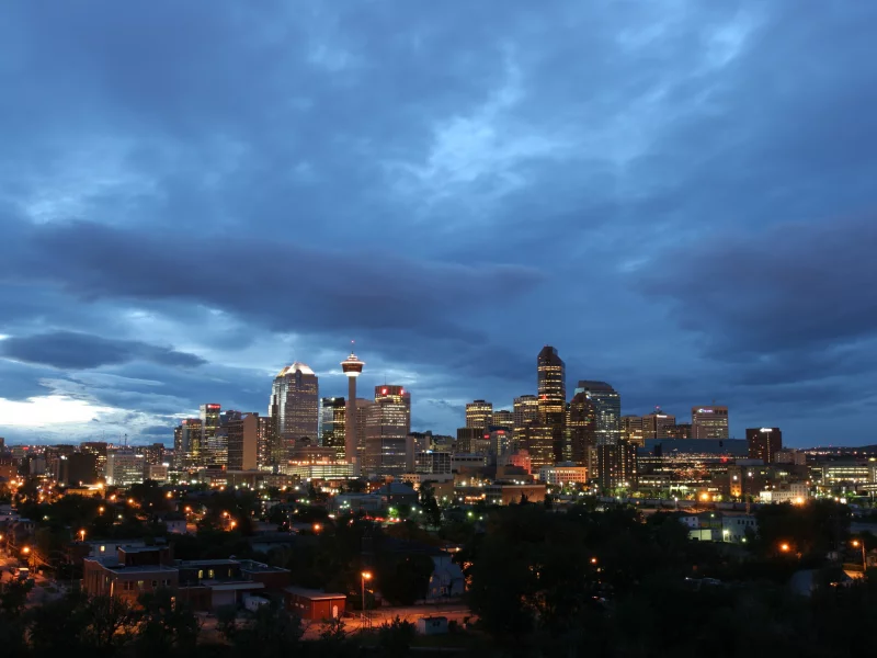 калгари, вечер, calgary, сумерки, canada, синее, огни, Канада