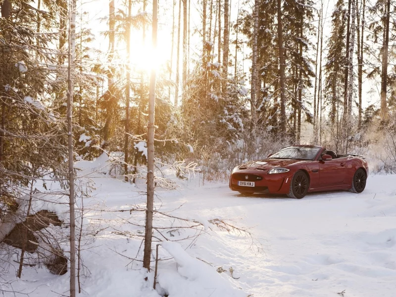 xkr-s, зима, красный, ягуар, кабриолет, convertible, Jaguar, снег