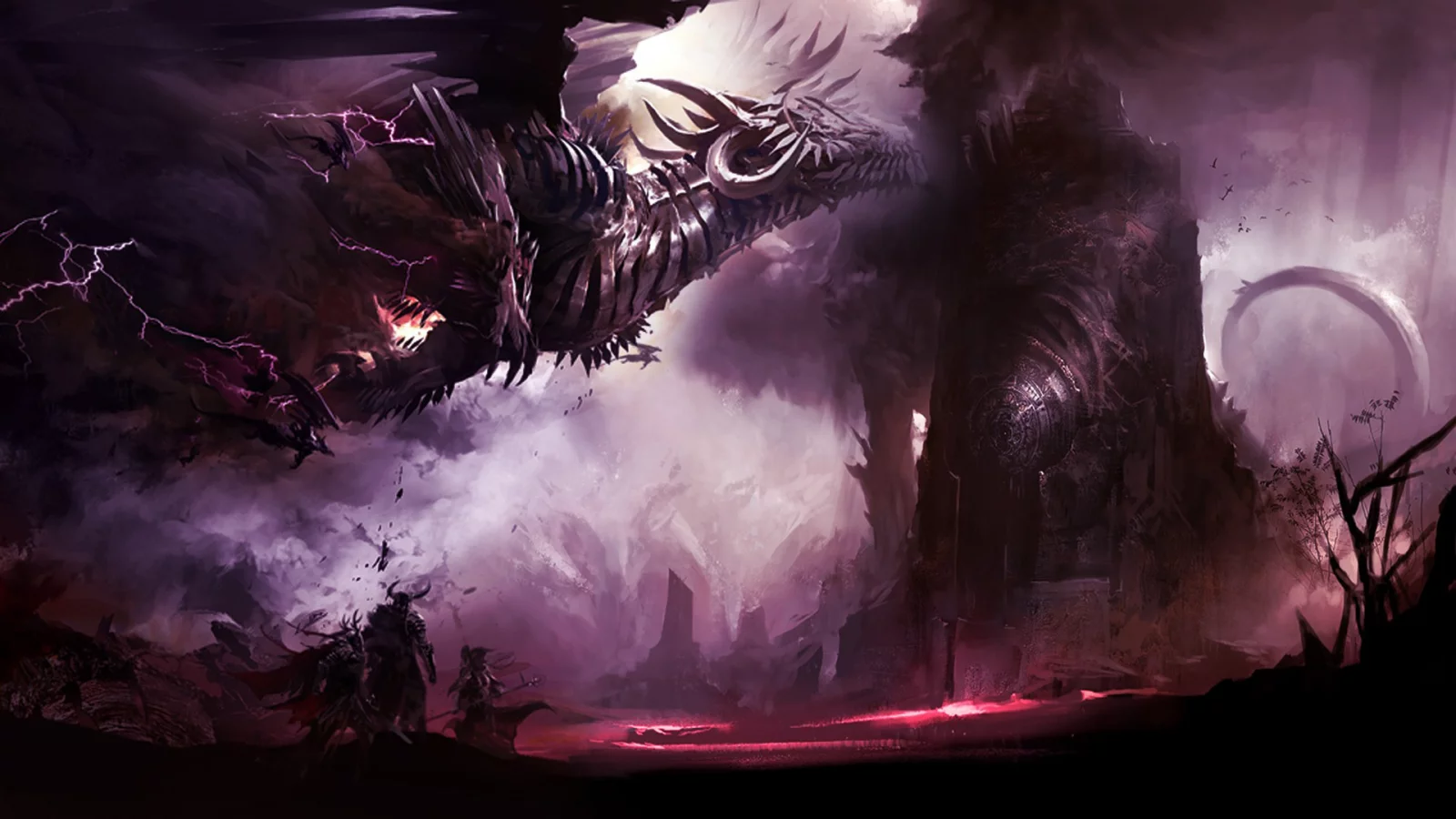 dragon, крепость, guild wars 2, дракон, молнии