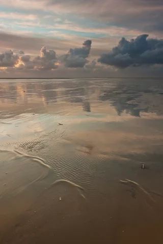 облака, пляж, небо, море