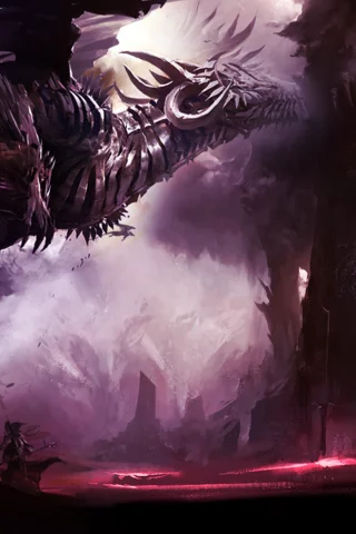 dragon, крепость, guild wars 2, дракон, молнии