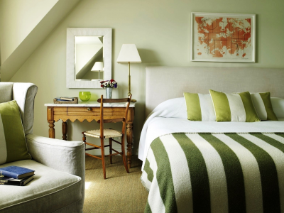 зеленый, кровать, мебель, интерьер