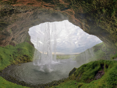 пещера, водопад, seljalandsfoss, исландия