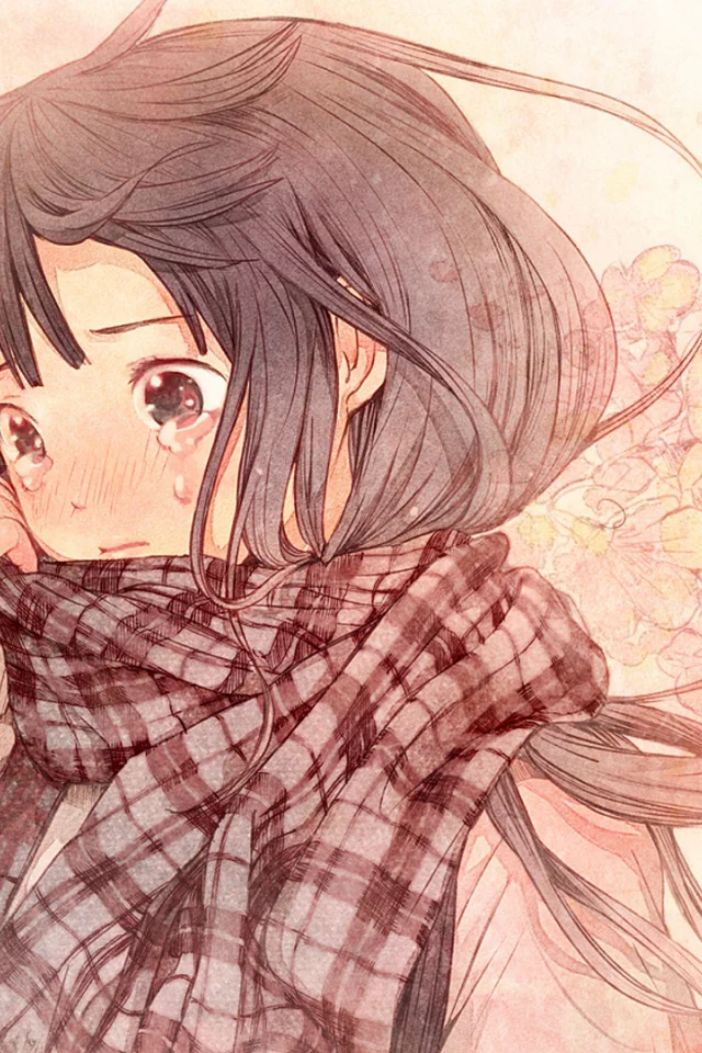 muffler, pink, flower, girl, tear