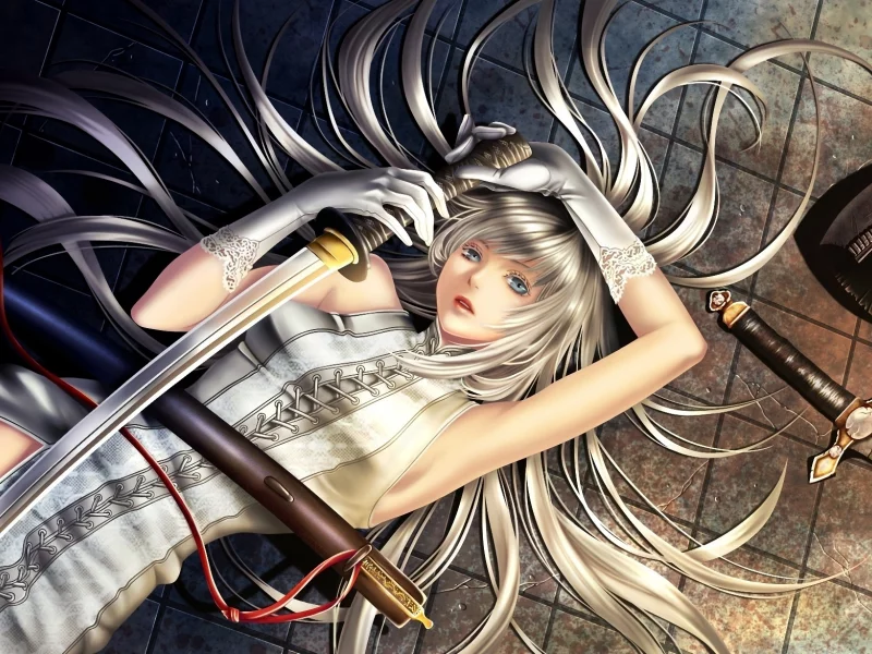 арт, меч, шлем, катана, девушка, yuki hayabusa