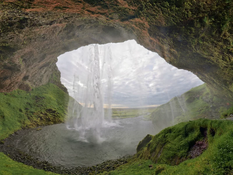 пещера, водопад, seljalandsfoss, исландия