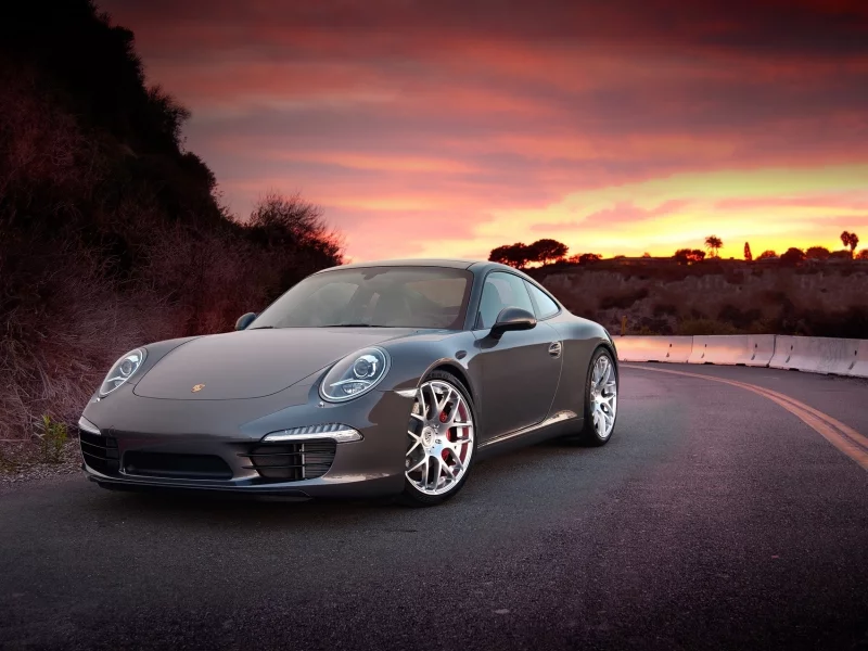 машины, тюнинг, авто, porsche, закат, небо