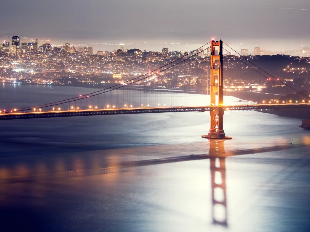 сан-франциско, ночь, мост, golden gate bridge
