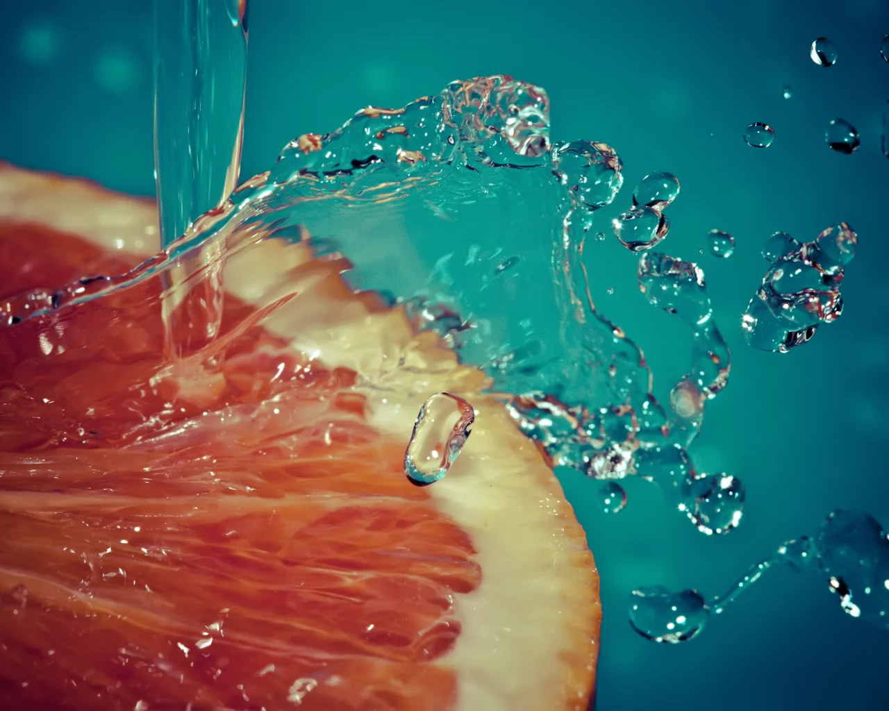 капли, вода, брызги, грейпфрут