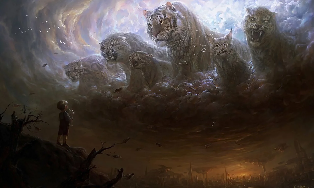 небо, арт, кошка, zhuangyue xiao, мальчик