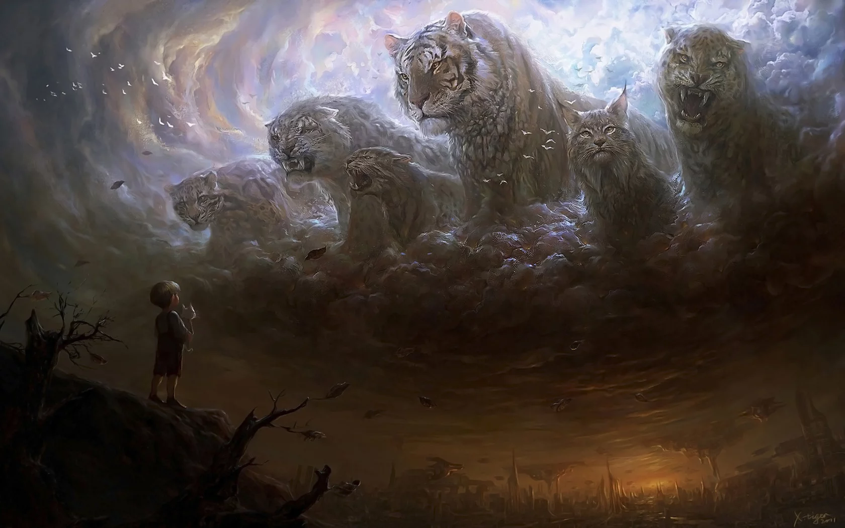 небо, арт, кошка, zhuangyue xiao, мальчик
