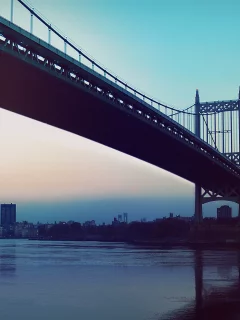 утро, картинка мост, река