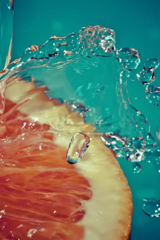 капли, вода, брызги, грейпфрут