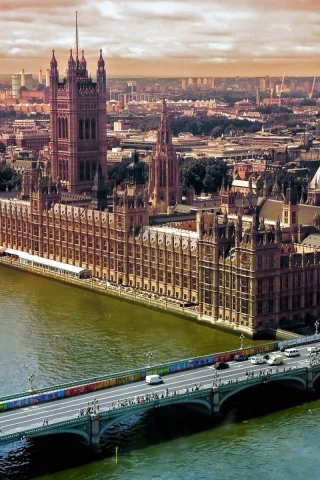 Лондон, город, река, мост, часы