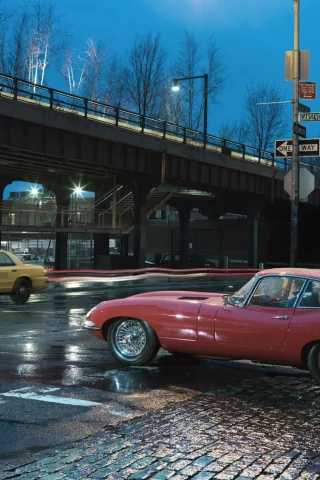 дождь, jaguar e-type 1963, ночь, дорога