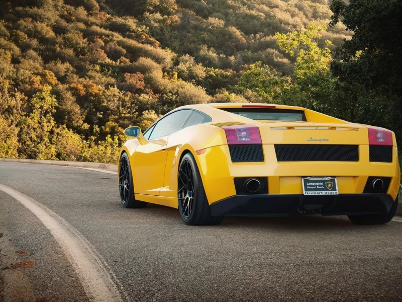 дорога, лес, суперкар, lamborghini gallardo