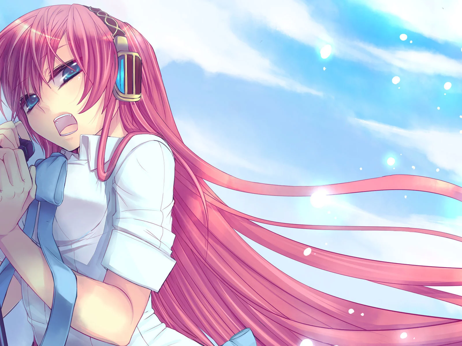 микрофон, девушка, megurine luka, взгляд