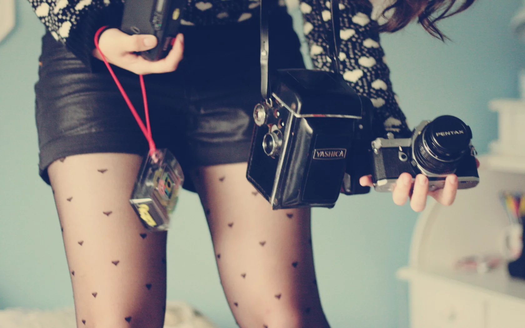 фотоапарат, девушка, ноги