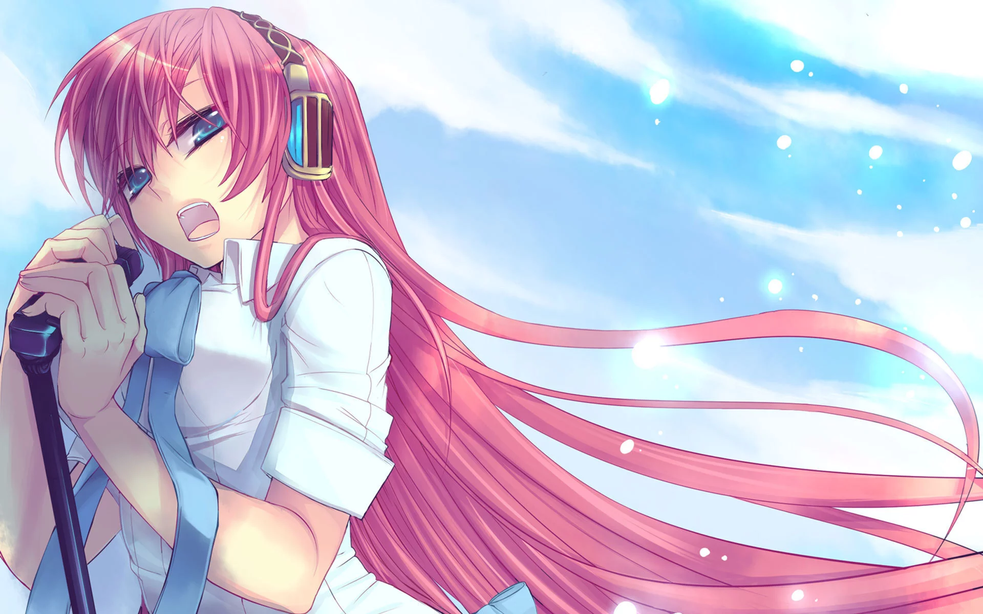 микрофон, девушка, megurine luka, взгляд