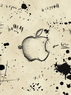 apple, кляксы, записи, бумага, логотип
