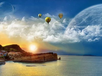 пейзаж, закат, море