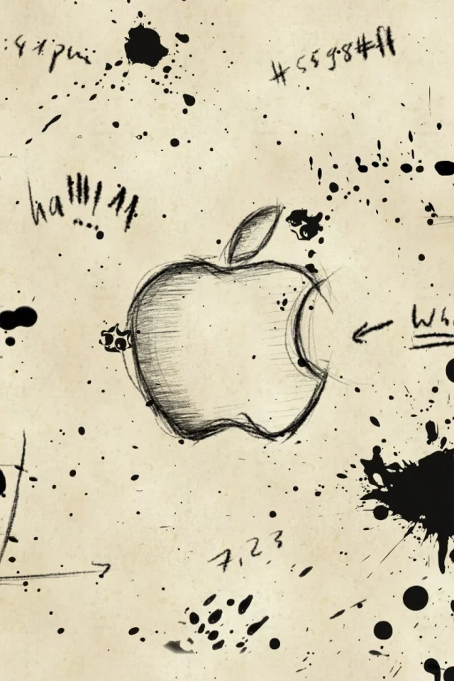 apple, кляксы, записи, бумага, логотип