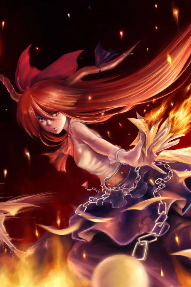 огонь, девушки, hoshiguma yuugi, touhou, ibuki suika