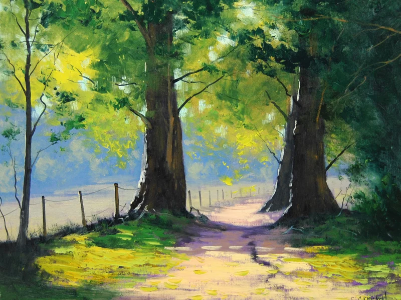 дорога, лето, деревья, art, зелень