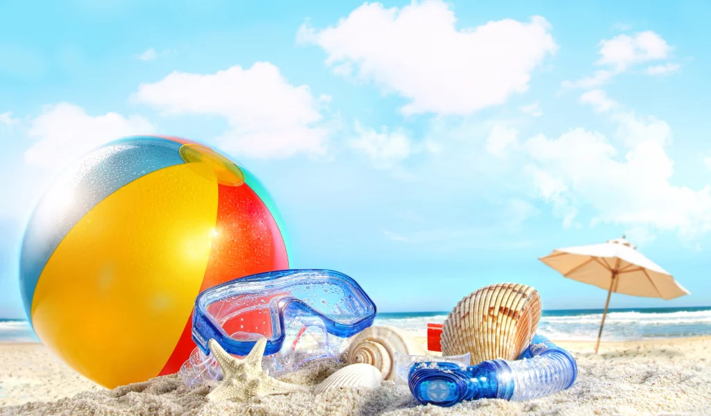 sand, sea, ball, clouds, beach, sky, nature, небо, shells