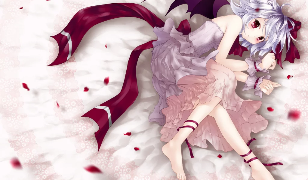 девочка, touhou , лежа, remilia scarlet, платье