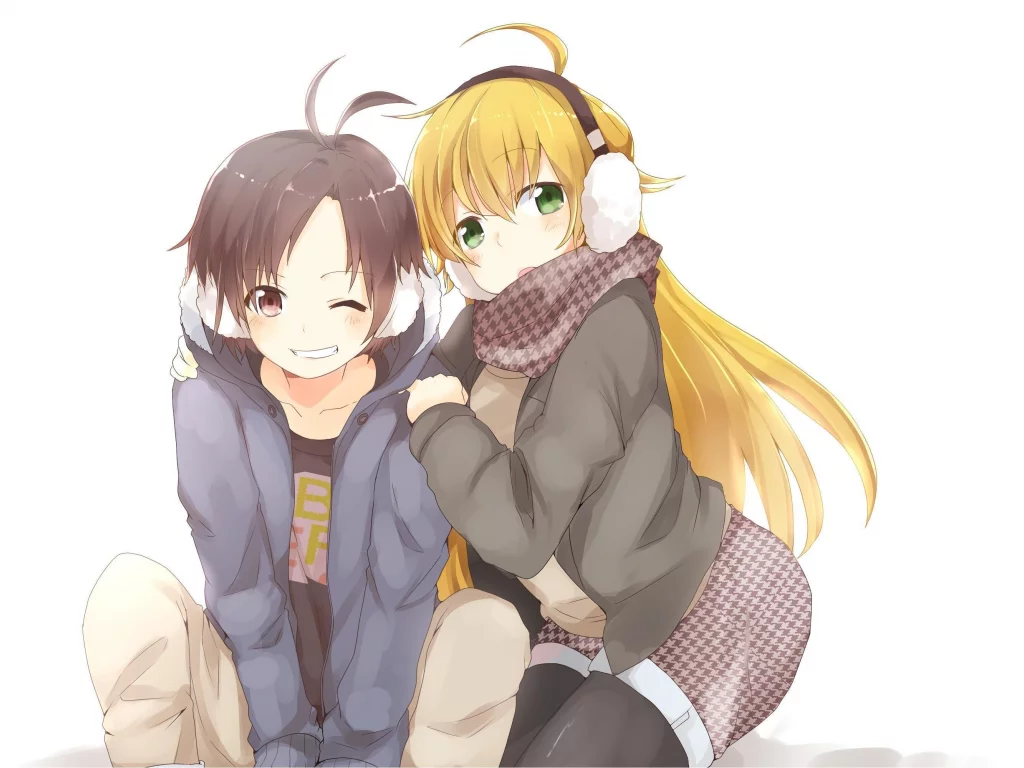 зима, улыбка, девушка, idolmaster, аниме